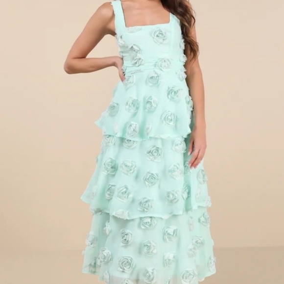 Lulus Dresses & Skirts - NWT Lulus Exceptional Entrance Mint Sleeveless Tier Rosette Midi Dress size Med